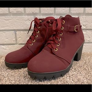 Beautiful Burgundy Lace Up Heeled Booties